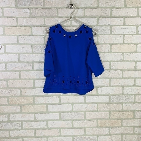 Karen Millen Blue Cut Out Shoulder Top - Picture 2 of 8